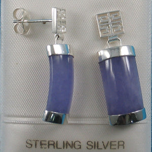 Solid Sterling Silver 925 Good Fortune Lavender Jade Dangle Earrings