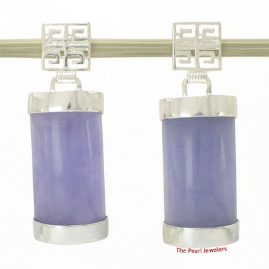 Solid Sterling Silver 925 Good Fortune Lavender Jade Dangle Earrings