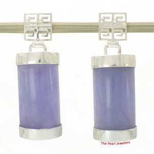 Solid Sterling Silver 925 Good Fortune Lavender Jade Dangle Earrings