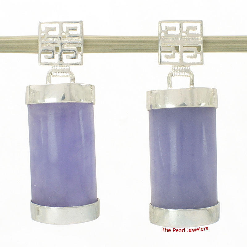 Solid Sterling Silver 925 Good Fortune Lavender Jade Dangle Earrings