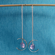 Load image into Gallery viewer, Solid Sterling Silver 925 Faceted Amethyst Threader Earrings