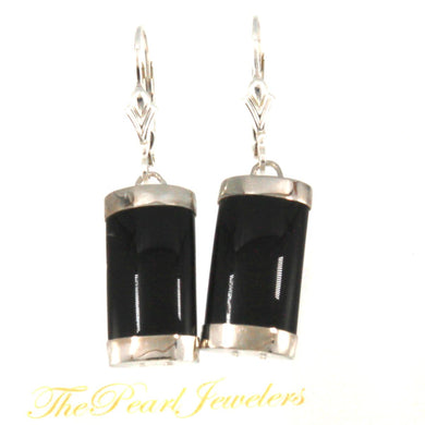 Solid Sterling Silver 925 Fleur-de-Lis Black Onyx Leverback Earrings