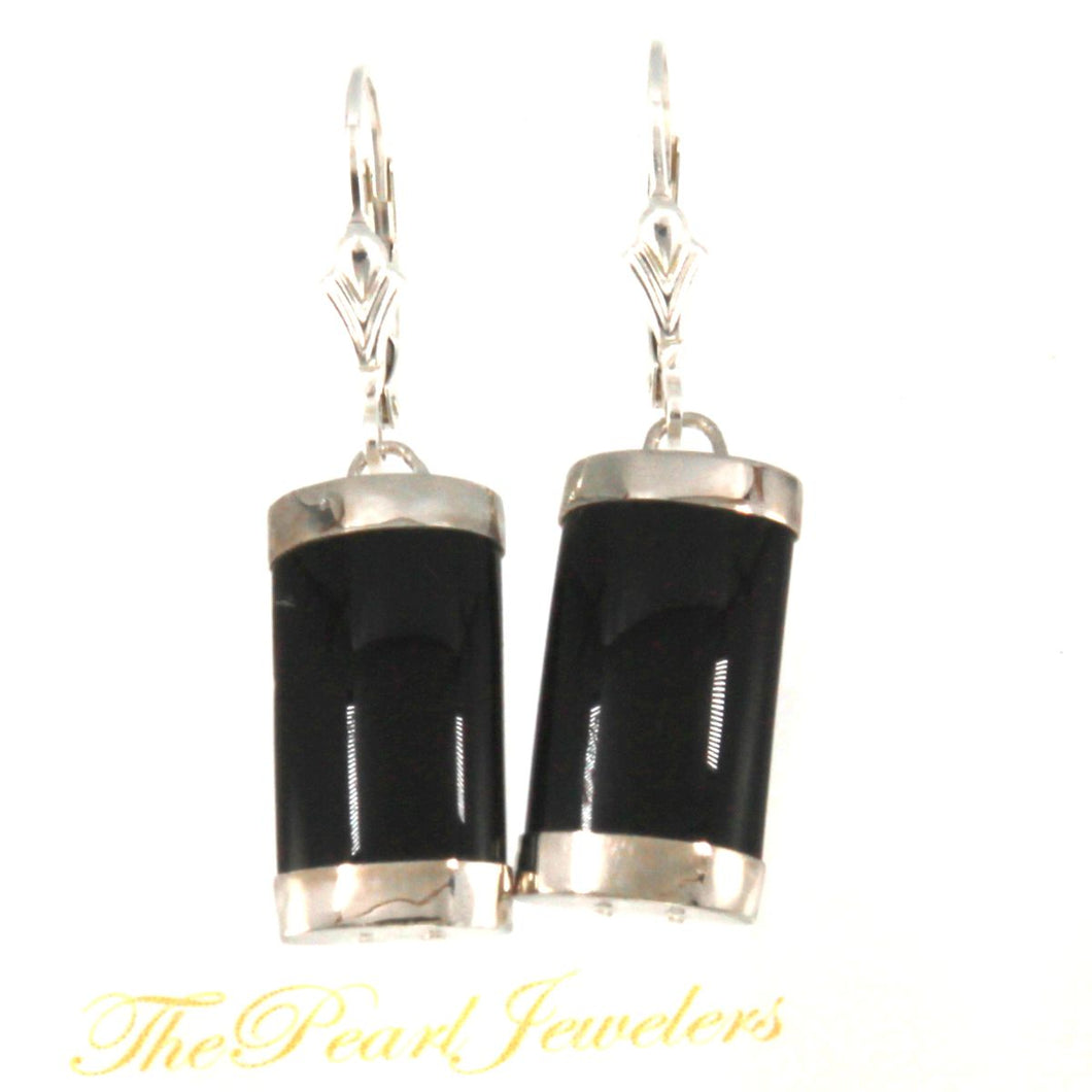Solid Sterling Silver 925 Fleur-de-Lis Black Onyx Leverback Earrings