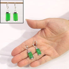 Load image into Gallery viewer, Solid Sterling Silver 925 Fleur-de-Lis Green Jade Leverback Earrings