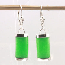 Load image into Gallery viewer, Solid Sterling Silver 925 Fleur-de-Lis Green Jade Leverback Earrings