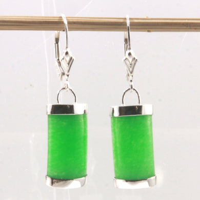 Solid Sterling Silver 925 Fleur-de-Lis Green Jade Leverback Earrings