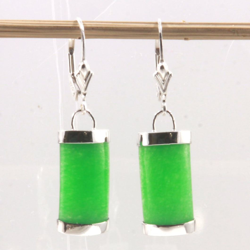Solid Sterling Silver 925 Fleur-de-Lis Green Jade Leverback Earrings