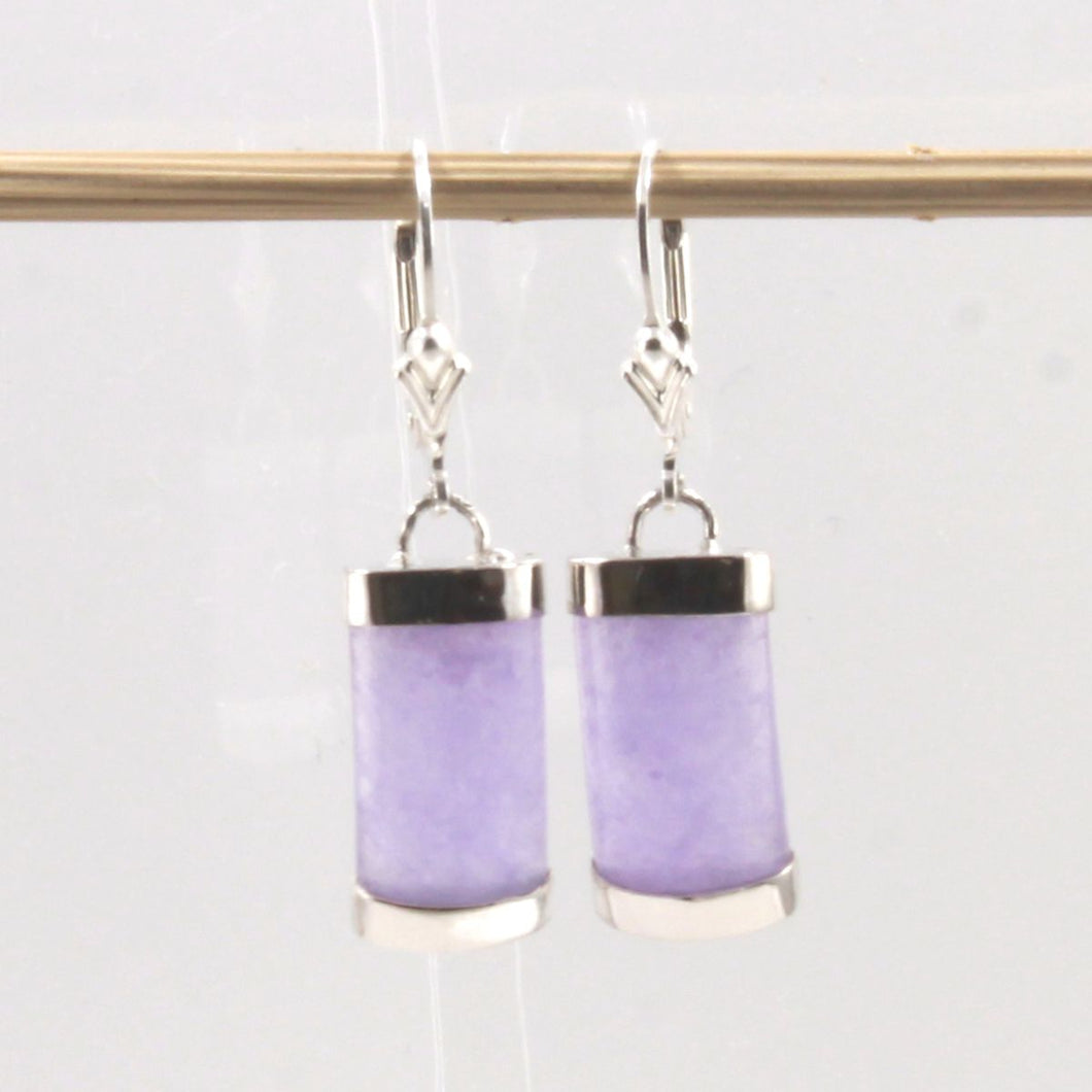 Solid Sterling Silver 925 Fleur-de-Lis Lavender Jade Leverback Earrings