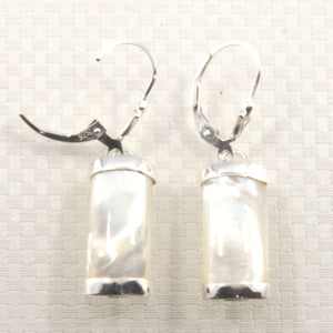 Solid Sterling Silver 925 Fleur-de-Lis Mother of Pearl Leverback Earrings