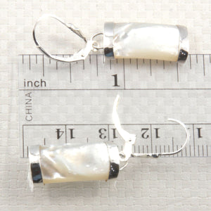 Solid Sterling Silver 925 Fleur-de-Lis Mother of Pearl Leverback Earrings