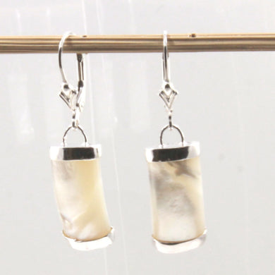 Solid Sterling Silver 925 Fleur-de-Lis Mother of Pearl Leverback Earrings