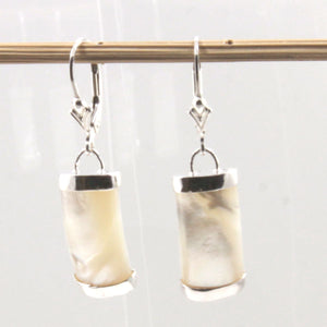 Solid Sterling Silver 925 Fleur-de-Lis Mother of Pearl Leverback Earrings
