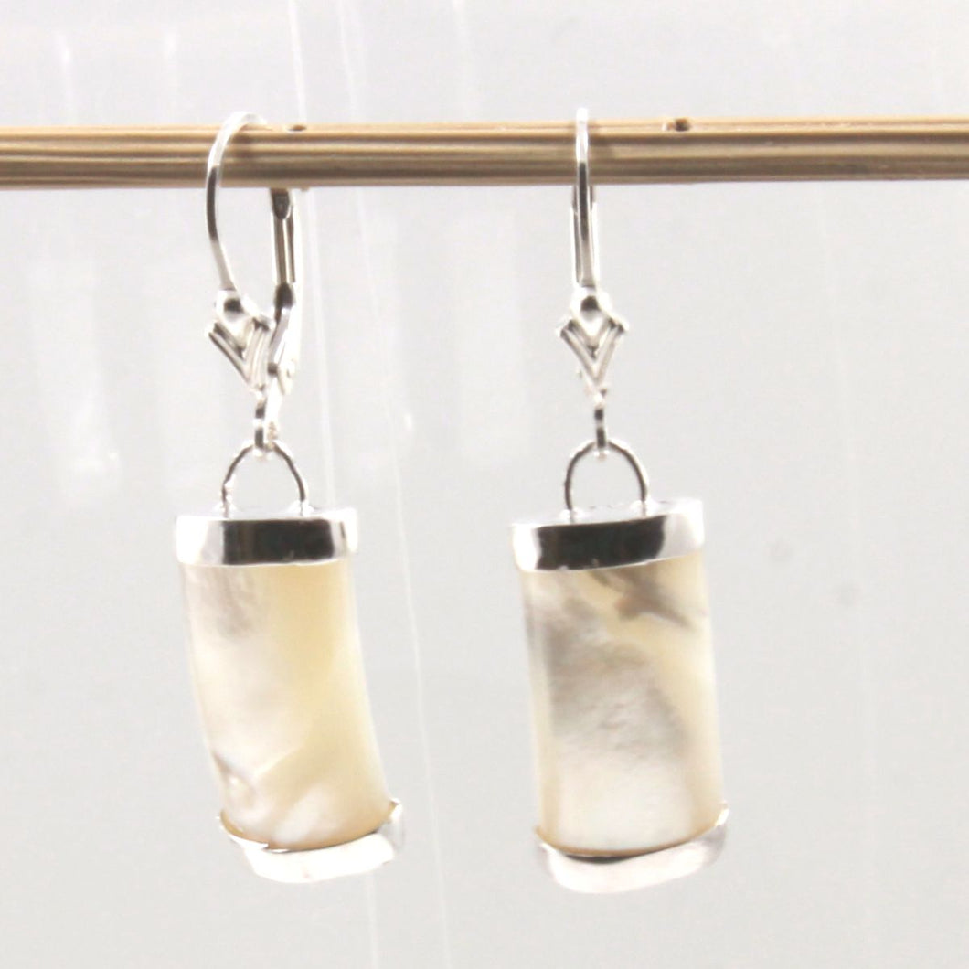 Solid Sterling Silver 925 Fleur-de-Lis Mother of Pearl Leverback Earrings