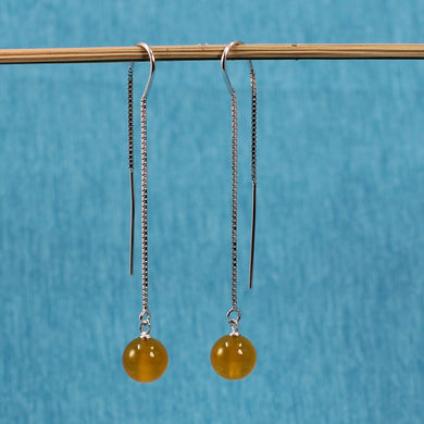Solid Sterling Silver 925 Box Chain Golden Agate Earrings