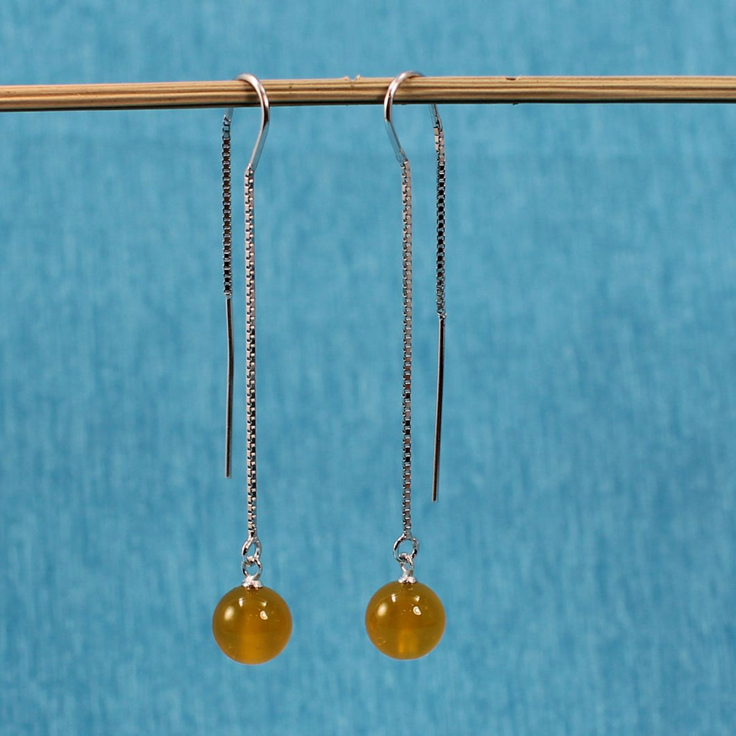 Solid Sterling Silver 925 Box Chain Golden Agate Earrings