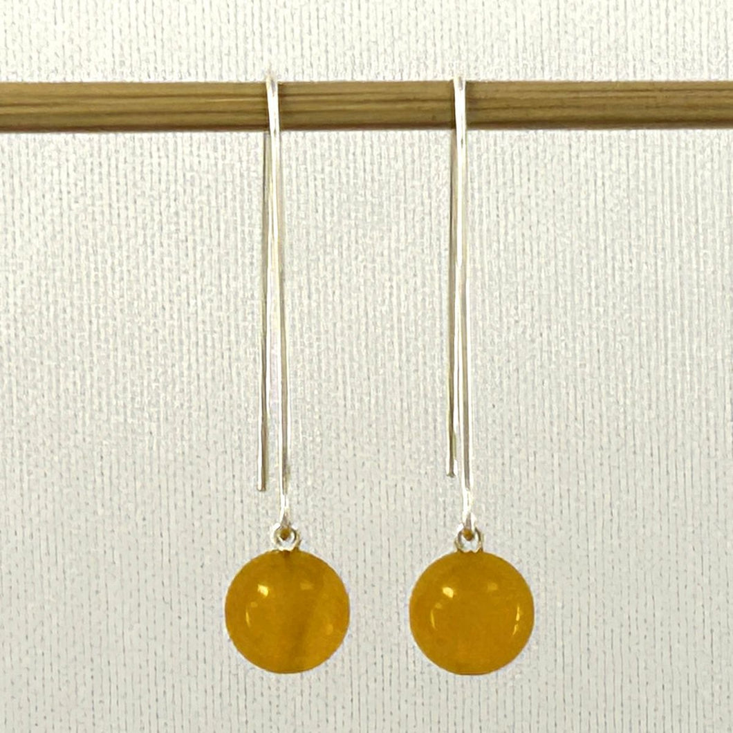 Solid Sterling Silver 925 V-Shaped Wire Golden Agate Earrings