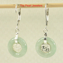Load image into Gallery viewer, Solid Sterling Silver 925 Good Fortune Celadon Green Jade Leverback Earrings
