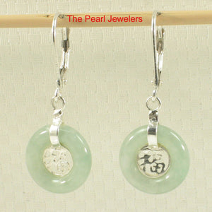 Solid Sterling Silver 925 Good Fortune Celadon Green Jade Leverback Earrings