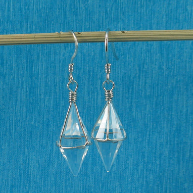 Solid Sterling Silver 925 Good Fortune Crystal Hook Earrings (Silver)
