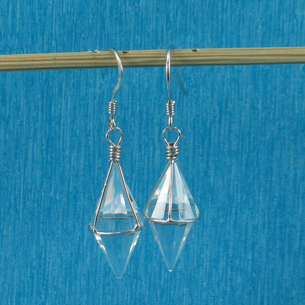 Solid Sterling Silver 925 Good Fortune Crystal Hook Earrings (Silver)