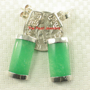Solid Sterling Silver 925 Good Fortune Green Jade Dangle Earrings
