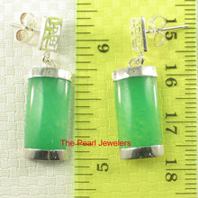 Load image into Gallery viewer, Solid Sterling Silver 925 Good Fortune Green Jade Dangle Earrings