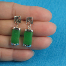 Load image into Gallery viewer, Solid Sterling Silver 925 Good Fortune Green Jade Dangle Earrings