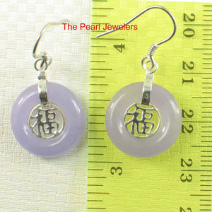 Solid Sterling Silver 925 Good Fortune Lavender Jade Hook Earrings