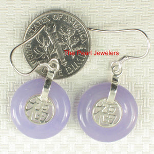 Solid Sterling Silver 925 Good Fortune Lavender Jade Hook Earrings