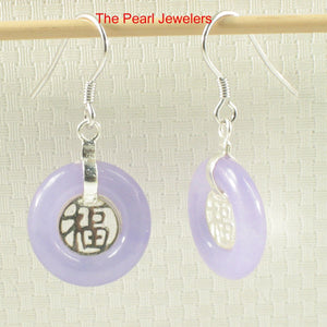 Solid Sterling Silver 925 Good Fortune Lavender Jade Hook Earrings