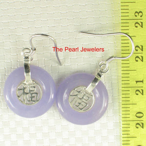 Solid Sterling Silver 925 Good Fortune Lavender Jade Hook Earrings