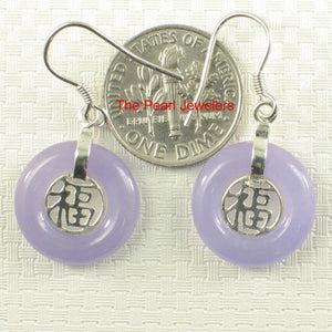 Solid Sterling Silver 925 Good Fortune Lavender Jade Hook Earrings