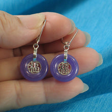 Load image into Gallery viewer, Solid Sterling Silver 925 Good Fortune Lavender Jade Leverback Earrings