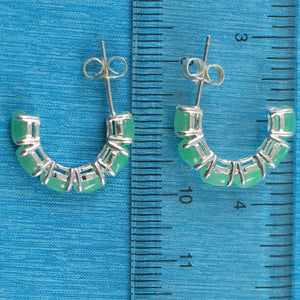 Solid Sterling Silver 925 Black Onyx & Jade 12-Stone C Hoop Earrings
