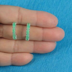 Solid Sterling Silver 925 Green Jade 12-Stone C Hoop Earrings