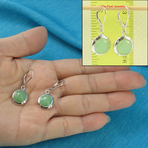 Solid Sterling Silver 925 Green Jade & CZ Leverback Earrings