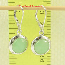 Load image into Gallery viewer, Solid Sterling Silver 925 Green Jade &amp; CZ Leverback Earrings