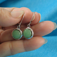 Load image into Gallery viewer, Solid Sterling Silver 925 Green Jade &amp; CZ Leverback Earrings