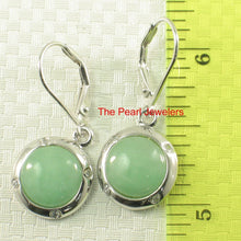 Load image into Gallery viewer, Solid Sterling Silver 925 Green Jade &amp; CZ Leverback Earrings