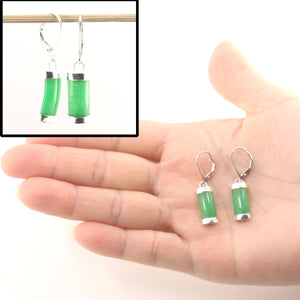 Solid Sterling Silver 925 Green Jade Curved Leverback Earrings