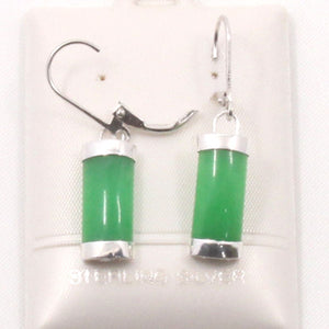Solid Sterling Silver 925 Green Jade Curved Leverback Earrings