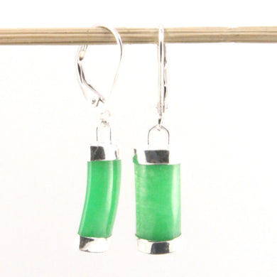Solid Sterling Silver 925 Green Jade Curved Leverback Earrings