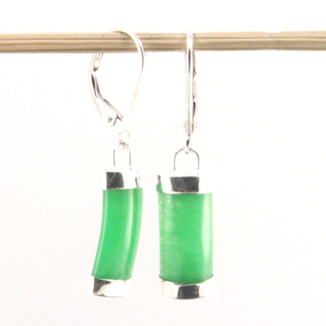 Solid Sterling Silver 925 Green Jade Curved Leverback Earrings