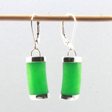 Solid Sterling Silver 925 Curved Green Jade Leverback Earrings