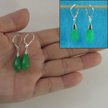Load image into Gallery viewer, Solid Sterling Silver 925 Raindrop Green Jade Lever Back Earrings