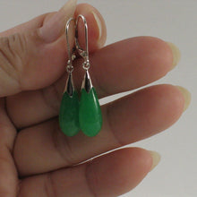 Load image into Gallery viewer, Solid Sterling Silver 925 Raindrop Green Jade Lever Back Earrings