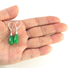 Load image into Gallery viewer, Solid Sterling Silver 925 Raindrop Green Jade Lever Back Earrings