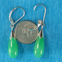 Load image into Gallery viewer, Solid Sterling Silver 925 Raindrop Green Jade Lever Back Earrings