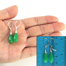 Load image into Gallery viewer, Solid Sterling Silver 925 Raindrop Green Jade Lever Back Earrings