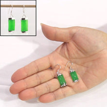 Load image into Gallery viewer, Solid Sterling Silver 925 Fish Hook Green Jade Dangle Earrings